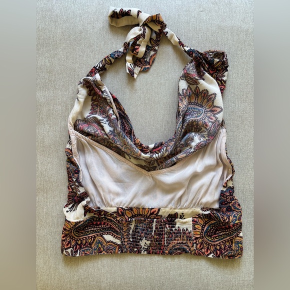 FREE PEOPLE Floral Paisley Halter Cowl Crop Top - White/Multi - Picture 3 of 4